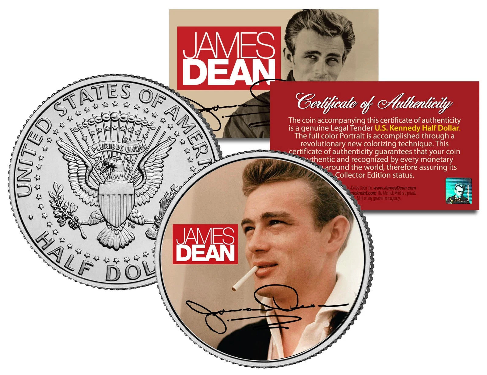 JAMES DEAN * SIGNATURE * JFK Kennedy Half Dollar US Colorized Coin * LICENSED *-1