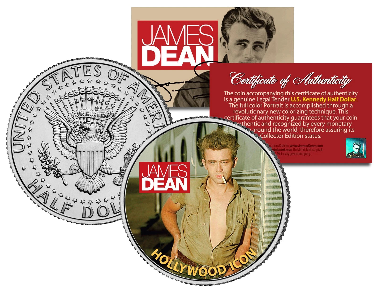 JAMES DEAN *HOLLYWOOD ICON* JFK Kennedy Half Dollar US Coin OFFICIALLY LICENSED