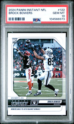 Graded 2024 Panini Instant NFL Brock Bowers #122 Rookie RC Football Card PSA 10-1