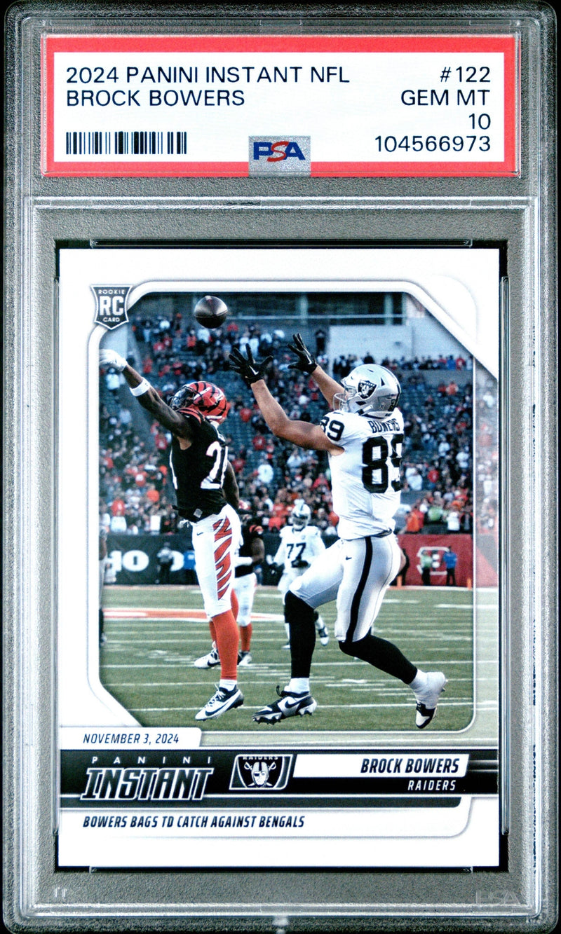 Graded 2024 Panini Instant NFL Brock Bowers #122 Rookie RC Football Card PSA 10-1