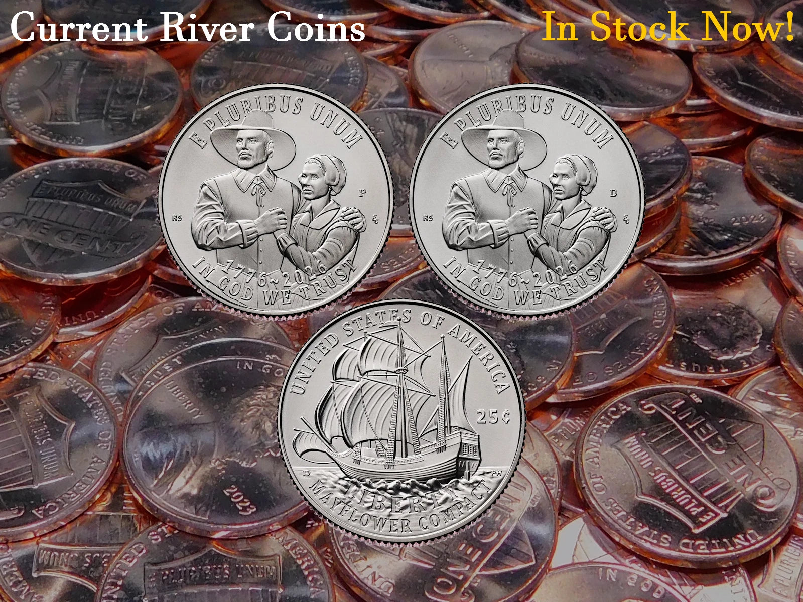 Juego de 2 monedas de 25 centavos de dólar Mayflower Compact P&D del Semiquincentenario de 2026-4