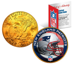 NEW ENGLAND PATRIOTS NFL 24K Gold Plated IKE Dollar US Coin OFFICIALLY LICENSED-1