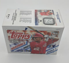 Factory Sealed 7 Pack Blaster Box 2021 Topps Series 1 Baseball Cards with Patch-1