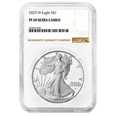 Moneda de plata americana Eagle NGC PF69UC de $1, 2025-W, etiqueta marrón-3