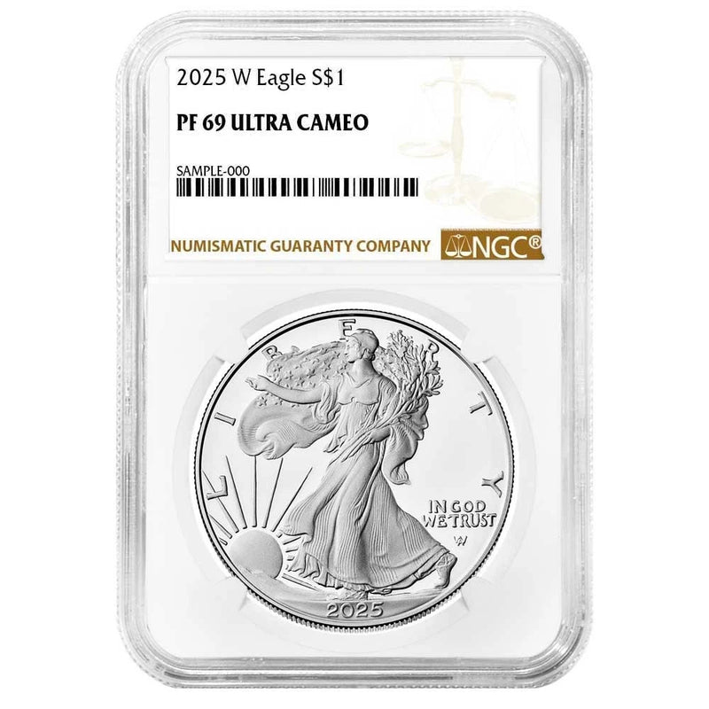 Moneda de plata americana Eagle NGC PF69UC de $1, 2025-W, etiqueta marrón-3