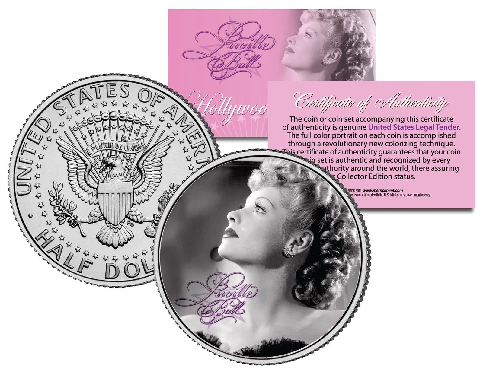 Lucille Ball "I Love Lucy Profile" JFK Kennedy Half Dollar US Coin *Licensed*