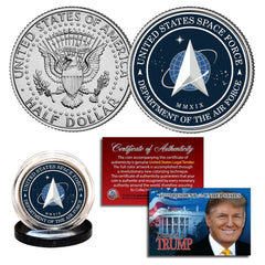United States Space Force USSF with Trump COA JFK Kennedy Half Dollar Coin-1