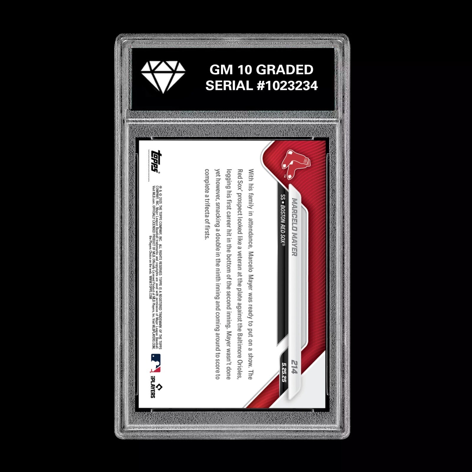 Graded 10 MARCELO MAYER 1st MLB HIT 2025 Topps Now #214 RC Rookie DEBUT-2