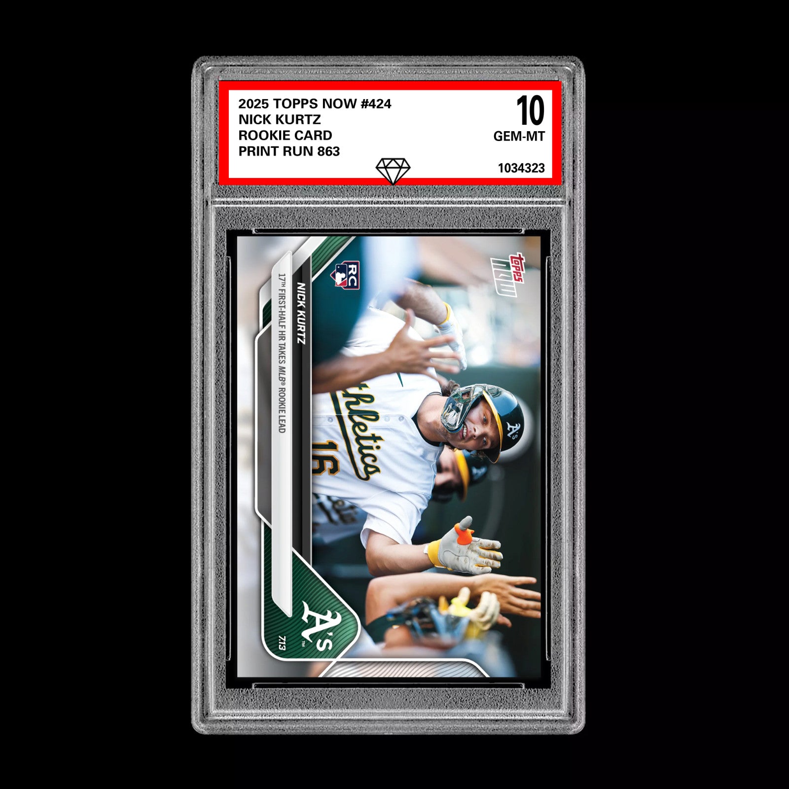 Graded 10 Nick Kurtz - 2025 TOPPS NOW #424 RC Rookie Oakland Athletics-1