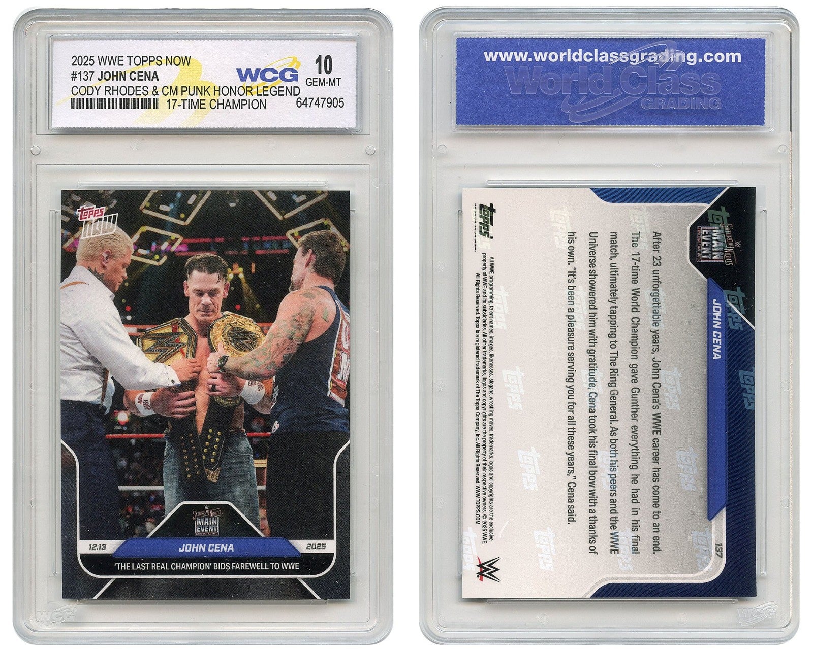 2025 WWE Topps JOHN CENA Rhodes & CM Punk Honor Legend Card #137- GEM MINT 10