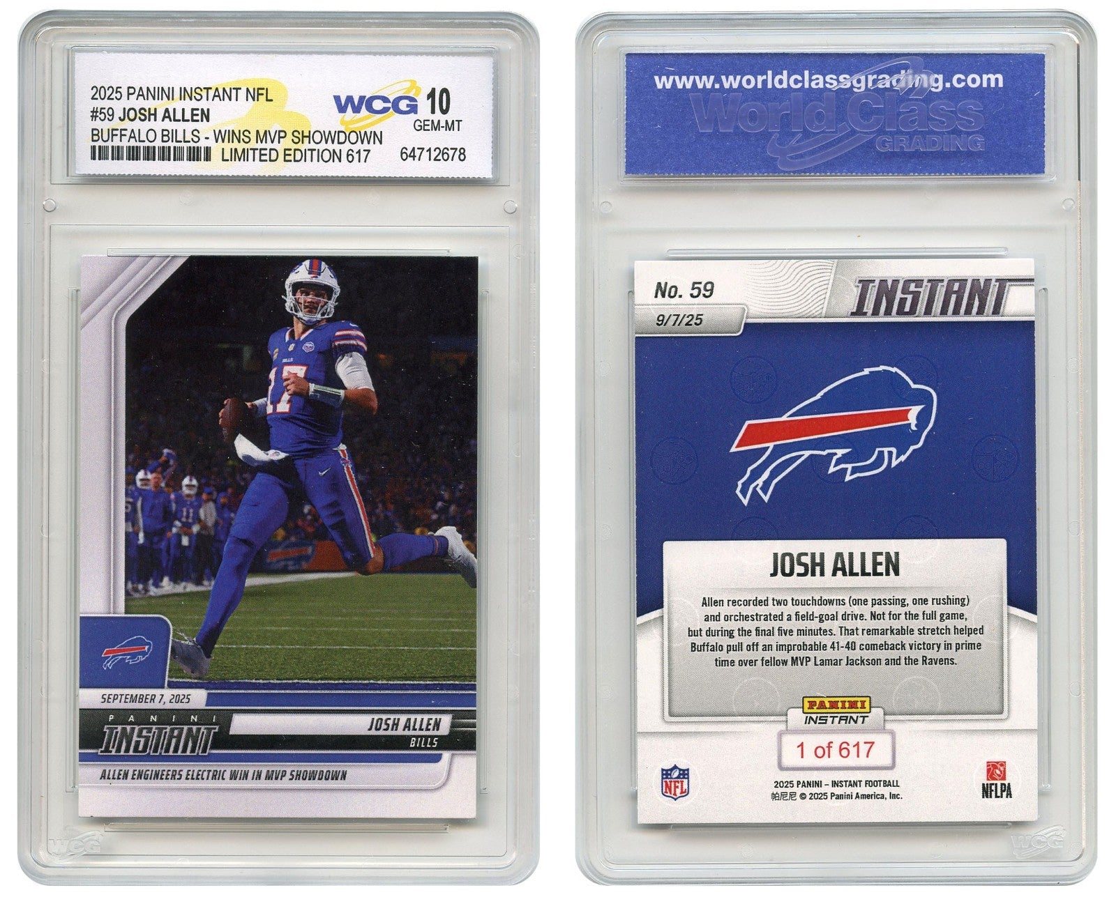 2025 Panini NFL Buffalo Bills JOSH ALLEN Wins MVP Showdown #59 - GEM MINT 10-1