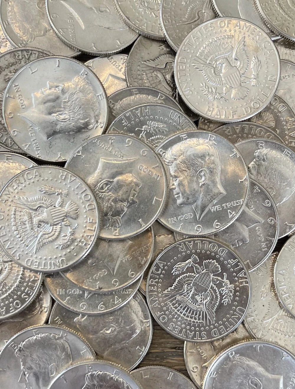 Moneda de medio dólar Kennedy de 1964, 90 % plata, en circulación. Elija la cantidad.-3