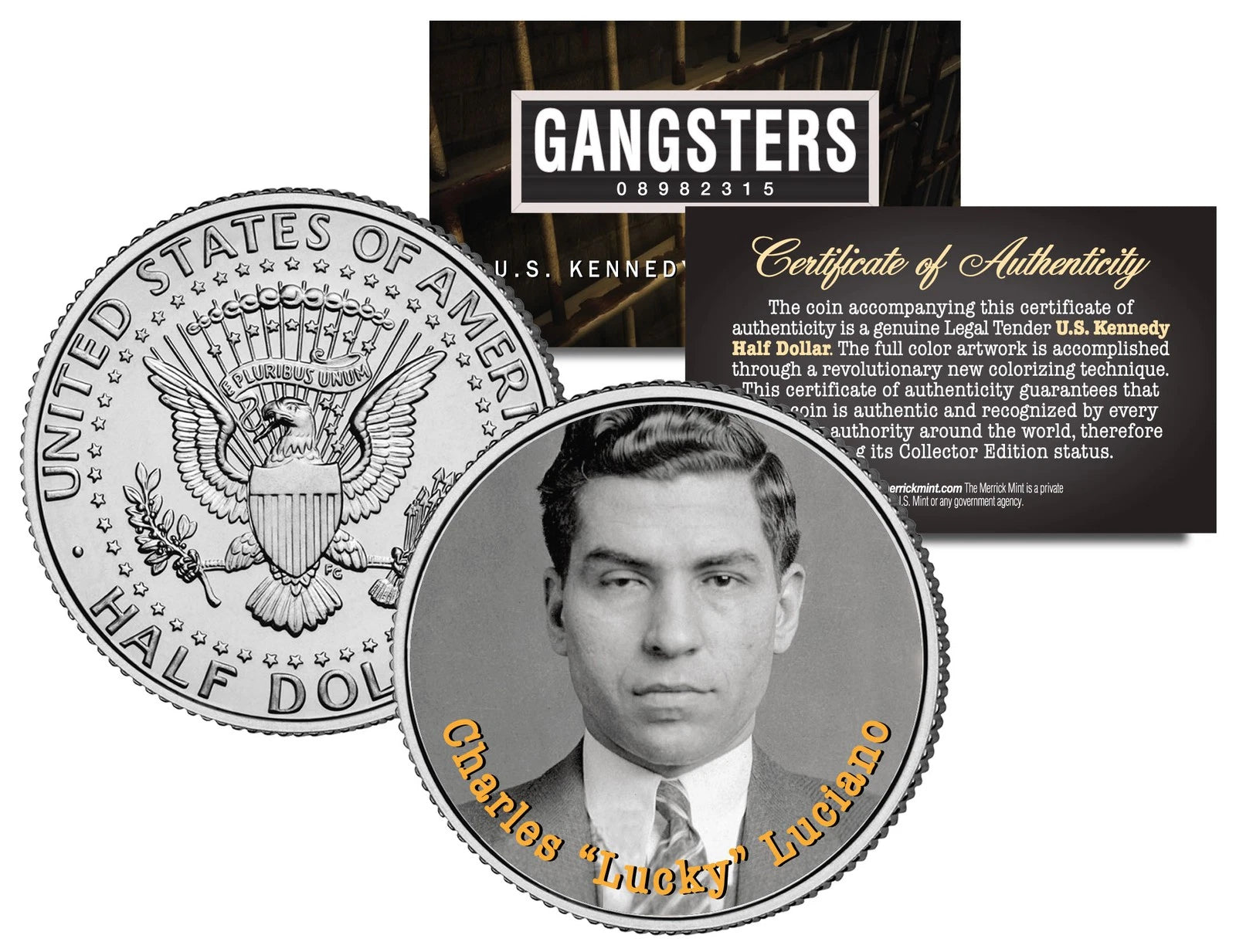 CHARLES LUCKY LUCIANO Gangster Mob JFK Kennedy Half Dollar US Colorized Coin