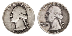 Count of 2 - 90% Silver Washington Quarters .50c Face Fine Random Date-1