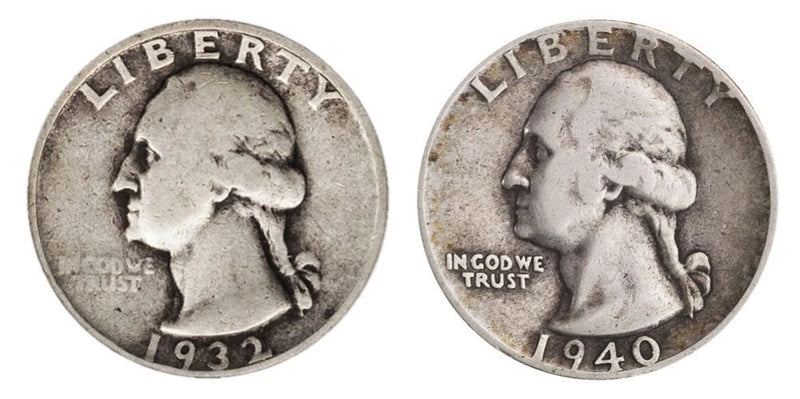 Count of 2 - 90% Silver Washington Quarters .50c Face Fine Random Date-1