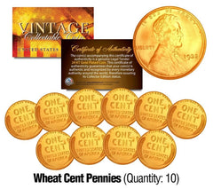 Lincoln Head 1930's WHEAT Cent Penny U.S. Coins 24K GOLD PLATED (Lot of 10)-2