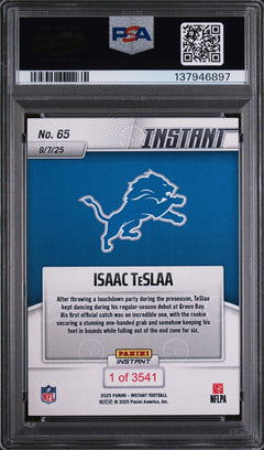 Graded 2025 Panini Instant Isaac Teslaa #65 Rookie Football Card PSA 10 Gem Mint-2