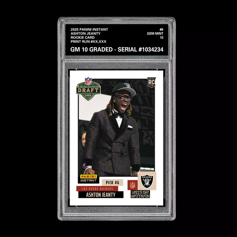 Graded 10 Ashton Jeanty RC Rookie Card 2025 Panini Instant NFL #NFLDN-6 RAIDERS-1