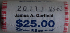 2011 P James A. Garfield Uncirculated One Dollar 25 Golden Coin Roll $1-2