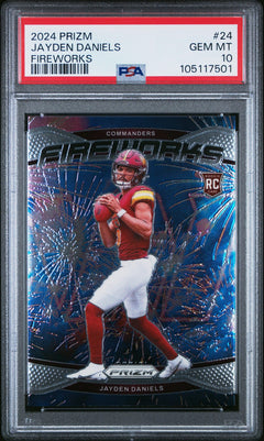 Graded 2024 Panini Prizm Jayden Daniels #24 Fireworks RC Football Card PSA 10-1