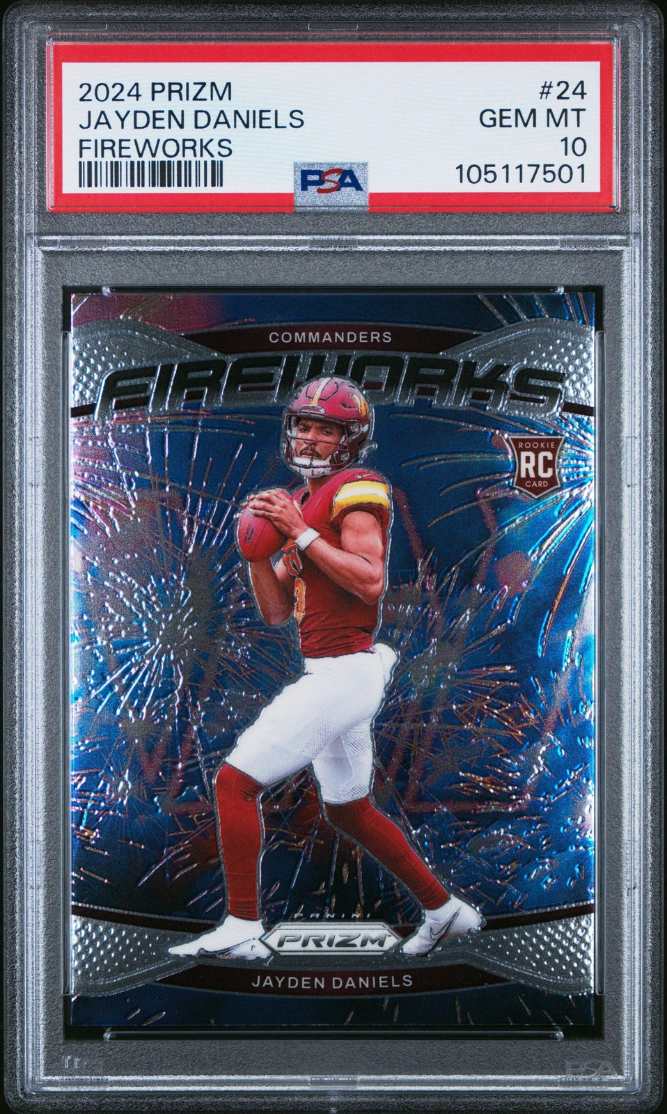 Graded 2024 Panini Prizm Jayden Daniels #24 Fireworks RC Football Card PSA 10