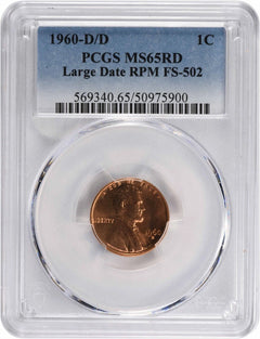 1960-D/D Lincoln Cent Large Date RPM FS-502 MS65RD PCGS-1