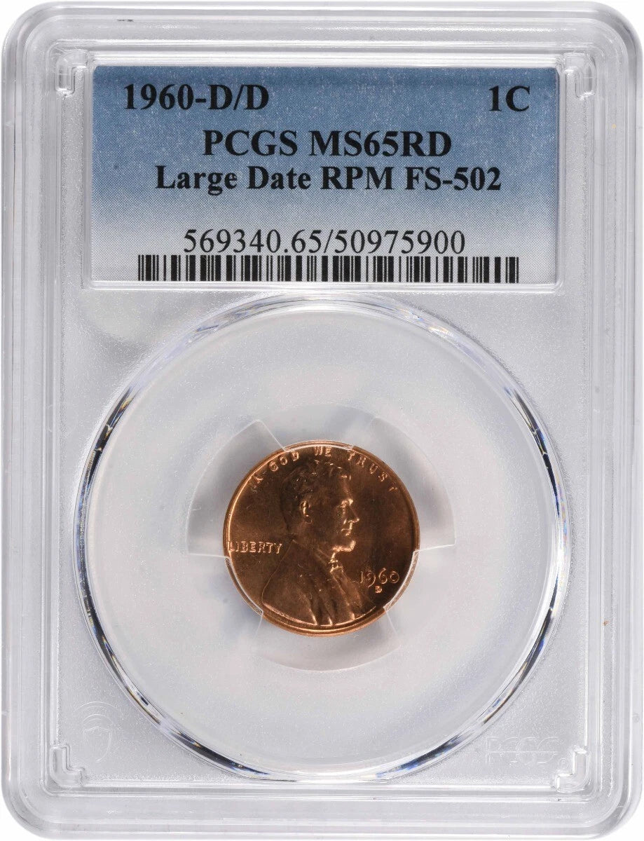 1960-D/D Lincoln Cent Large Date RPM FS-502 MS65RD PCGS