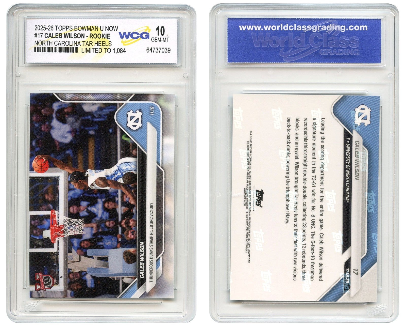 2025 Topps Bowman CALEB WILSON North Carolina Tar Heels ROOKIE Card #17 - GEM 10-3
