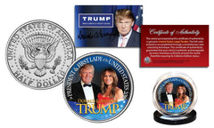 DONALD TRUMP & MELANIA TRUMP OFFICIAL 2016 Presidential Kennedy Half Dollar Coin-1