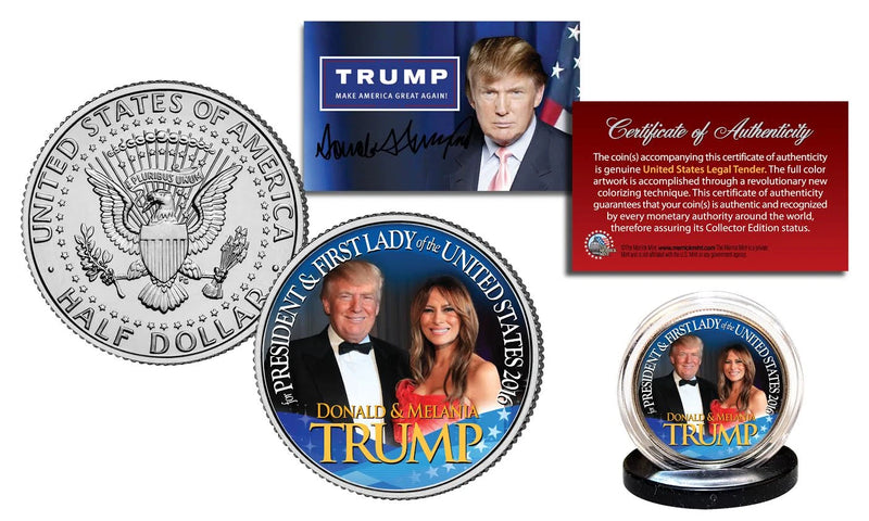 DONALD TRUMP & MELANIA TRUMP OFFICIAL 2016 Presidential Kennedy Half Dollar Coin-1