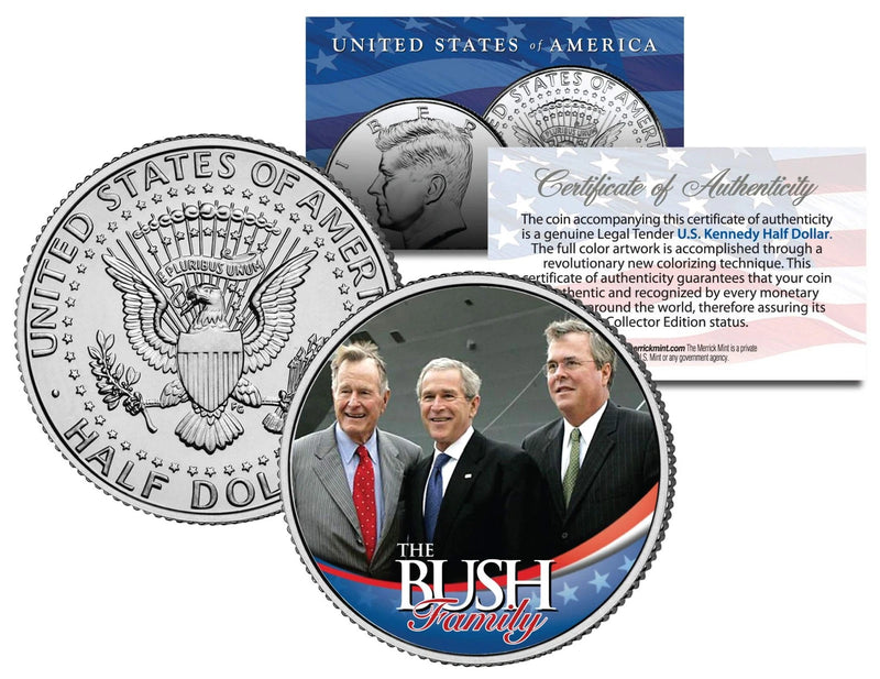 BUSH FAMILY * George HW W & Jeb * Colorized JFK Kennedy Half Dollar U.S. Coin-1
