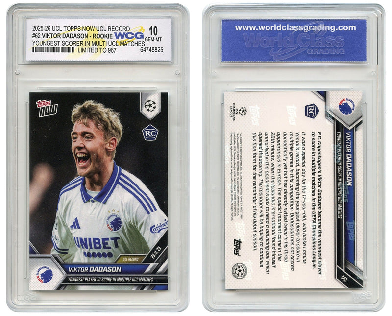 2025-26 Topps UCL VIKTOR DADASON Rookie Card RC Youngest Scorer #62 GEM MINT 10-1
