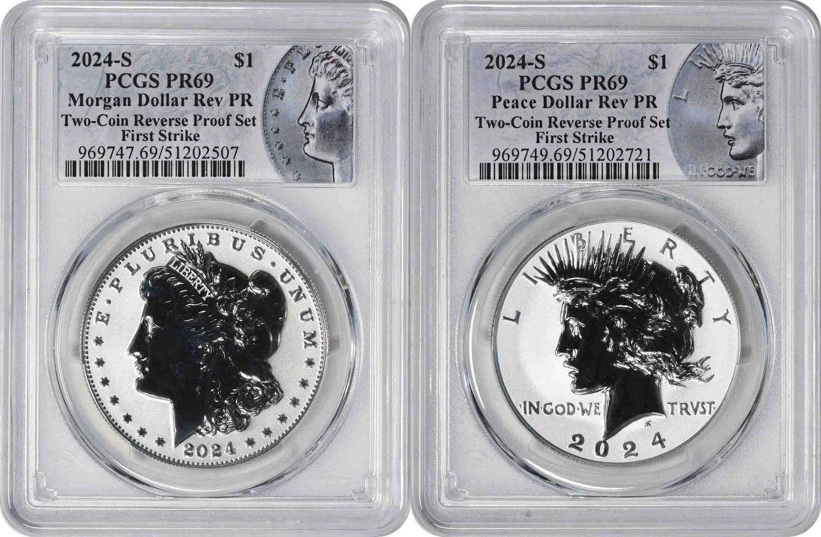 2024-S Morgan Peace Silver Dollar Reverse Proof Set PR69 FS PCGS Special Labels-1