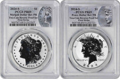 2024-S Morgan Peace Silver Dollar Reverse Proof Set PR69 FS PCGS Special Labels-1