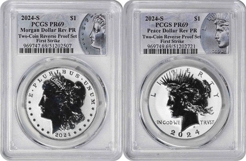 2024-S Morgan Peace Silver Dollar Reverse Proof Set PR69 FS PCGS Special Labels-1