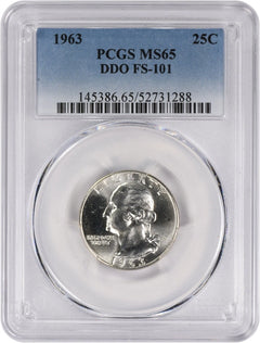 1963 Washington Silver Quarter DDO FS-101 MS65 PCGS-1