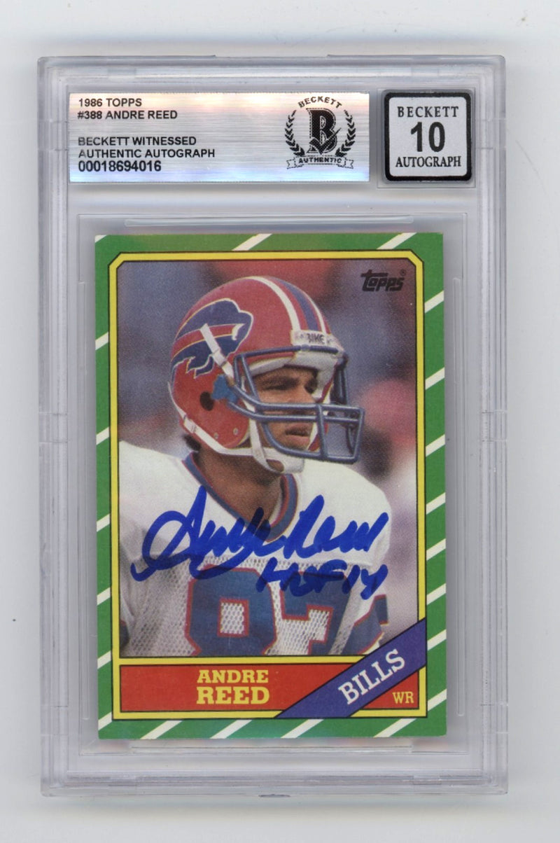 Andre Reed 1986 Topps #388 Signed Rookie RC w/ HOF 14 Insc. Beckett BGS 10 Auto-1