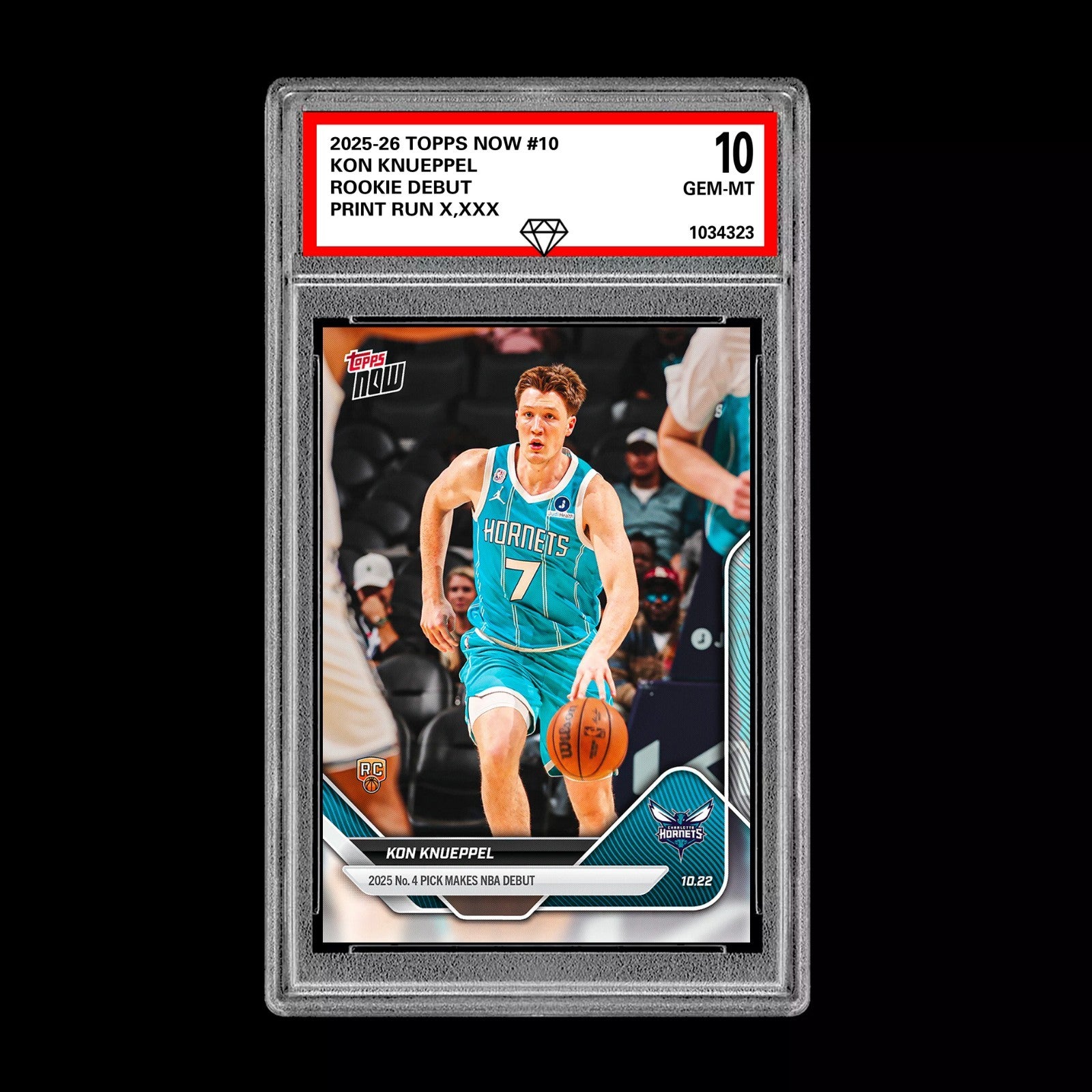Graded 10 Kon Knueppel Rookie Card #10 RC 2025-26 Topps Now Basketball Hornets