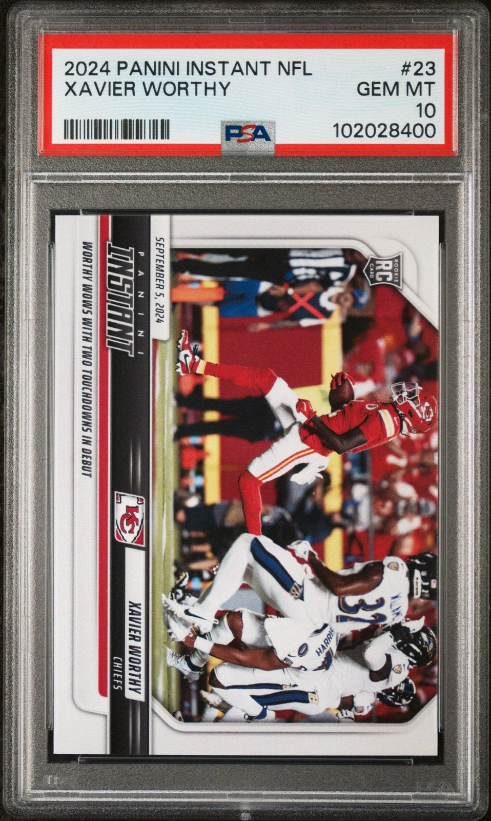 Graded 2024 Panini Instant NFL Xavier Worthy #23 Rookie RC Football Card PSA 10