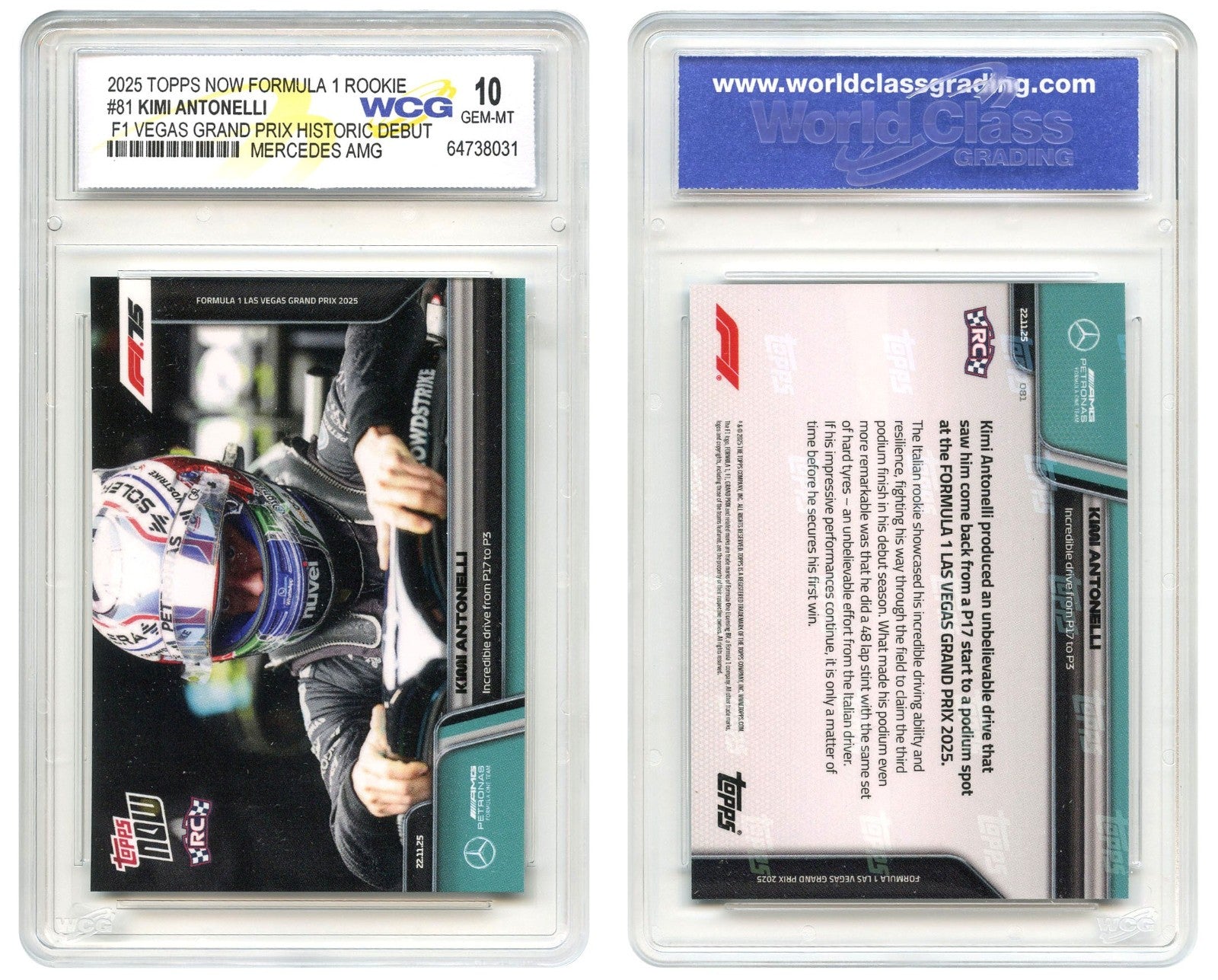 2025 Topps Now Formula 1 KIMI ANTONELLI F1 Vegas Debut ROOKIE Card #81 - GEM 10-3