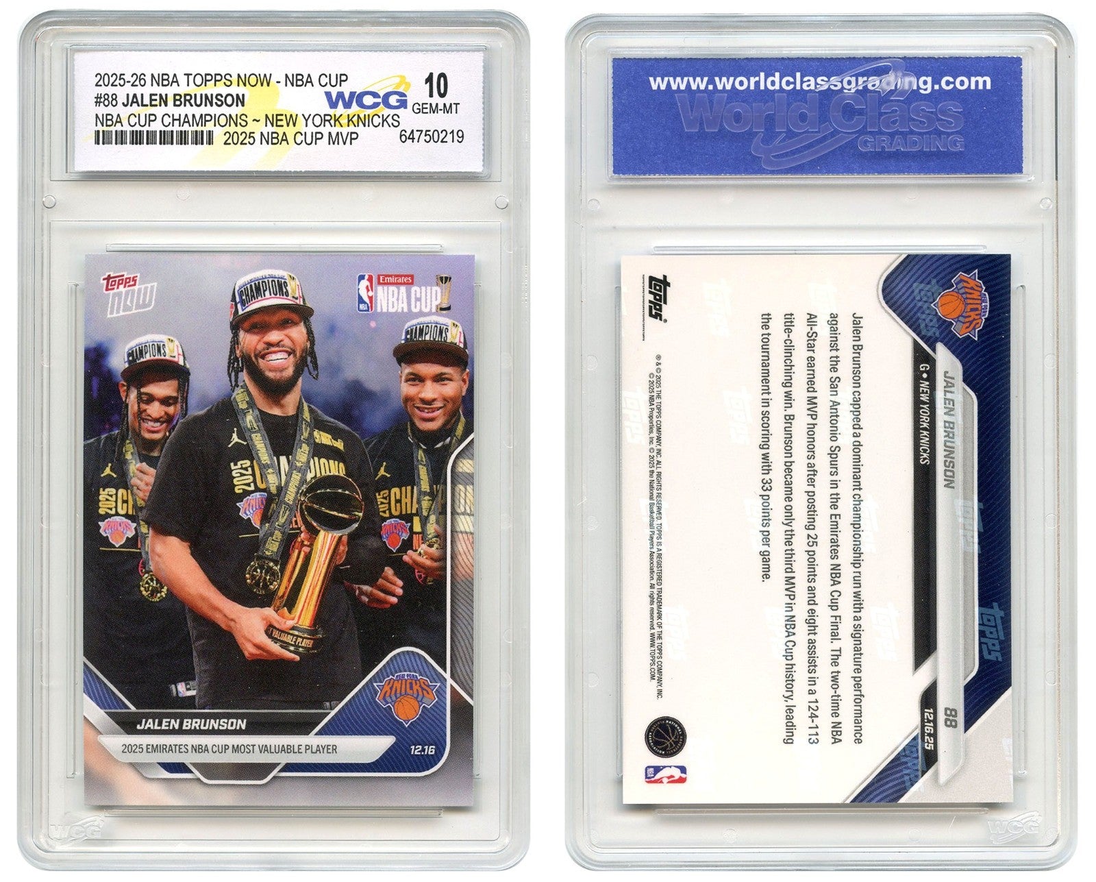 2025-26 NBA Topps Now JALEN BRUNSON 2025 NBA Cup MVP Card #88 Knicks GEM-MINT 10-1