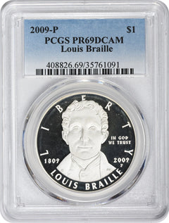 2009-P Louis Braille Silver Commemorative Dollar PR69DCAM PCGS Proof 69 Deep Cam-1