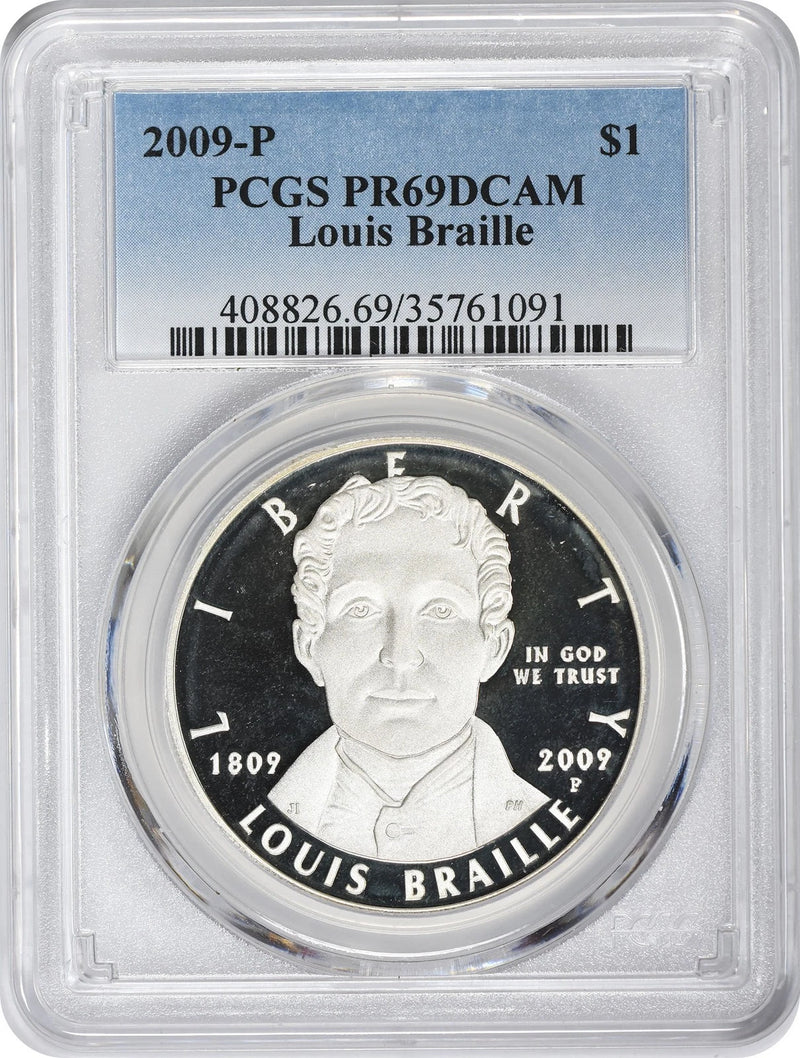 2009-P Louis Braille Silver Commemorative Dollar PR69DCAM PCGS Proof 69 Deep Cam-1