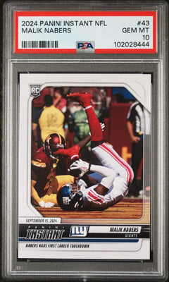 Graded 2024 Panini Instant NFL Malik Nabers #43 Rookie RC Football Card PSA 10-1