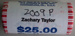 2009 P Zachary Taylor Uncirculated One Dollar 25 Golden Coin Roll $1-2