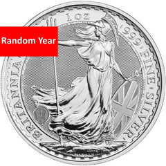Random Year - U.K. 2 Pound 1 oz .999 Fine Silver King Charles Britannia BU-1