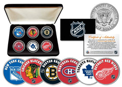 NHL ORIGINAL SIX TEAMS Colorized JFK Half Dollars U.S. 6-Coin Set w/Display Box-1