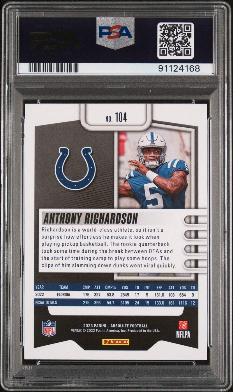 Graded 2023 Panini Absolute Anthony Richardson #104 Blue RC Football Card PSA 10-2