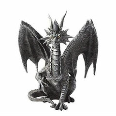 Ruth Thompson Fantasy Metallic Grey Checkmate Dragon With Majestic Horns Statue-1
