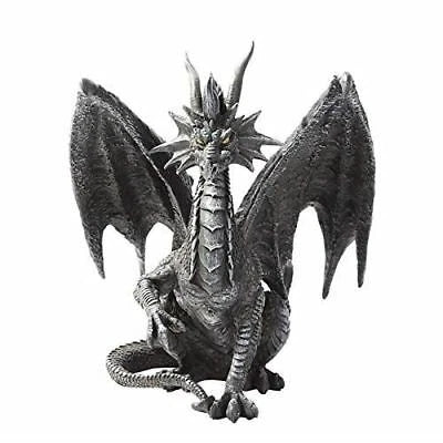 Ruth Thompson Fantasy Metallic Grey Checkmate Dragon With Majestic Horns Statue